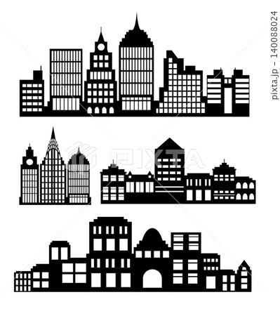 Three black and white city skylines forming a pattern 140088024