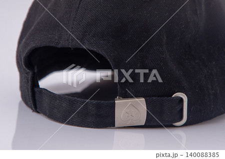 Black Baseball Cap Back Detail Adjustable cotton with metal buckle closure, rear view 140088385