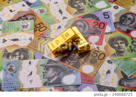 Australian gold bars or ingots as a tool for balance, financial investment. Australian gold bars 140088725