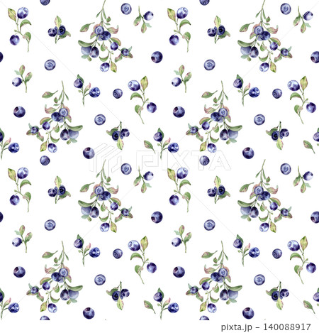 Watercolor seamless pattern with blue bilberry plants isolated. Hand drawn botanical wallpaper with forest fruit, leaves and berry twig. Natural organic food on repeat background. Northern berry. Watercolor seamless pattern with blue bilberry plants isolated. Hand drawn botanical wallpaper with forest fruit, leaves and berry twig. Natural organic food on repeat background. Northern berry. 140088917