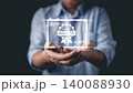 High quality assurance and excellent standard concept,hand hold digital certified medal icon.Business management,premium product rating,service excellence,brand reputation,guaranteed success symbol. 140088930