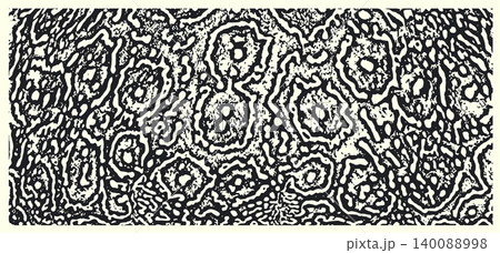 Seamless Abstract Stingray Skin Texture Pattern with Organic Black and White Irregular Spots Rings and Wavy Lines 140088998
