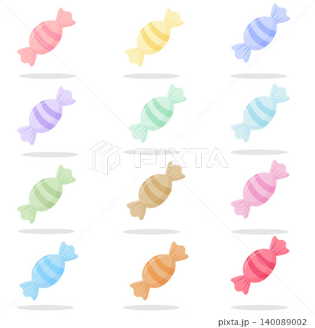 Pastel Wrapped Candy Collection Set. Colorful Sweet Confection Icons Isolated. Cute Glossy Hard Candy Assortment in Different Colors. Flat Vector Illustration for Dessert, Party and Kids Design Pastel Wrapped Candy Collection Set. Colorful Sweet Confection Icons Isolated. Cute Glossy Hard Candy Assortment in Different Colors. Flat Vector Illustration for Dessert, Party and Kids Design 140089002