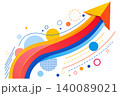 Colorful rising arrow with abstract shapes on transparent background 140089021