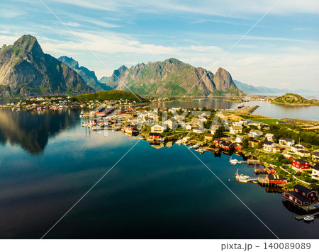 Fjord and mountains landscape. Lofoten islands Norway 140089089