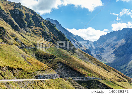 Driving up the Col du Tourmalet steep road, located in the Hautes-Pyrenees in France, famous Tour de France climb Driving up the Col du Tourmalet steep road, located in the Hautes-Pyrenees in France, famous Tour de France climb 140089371