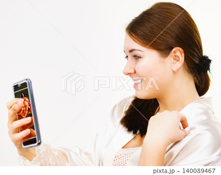 Girl with no makeup take selfie Girl with no makeup take selfie 140089467