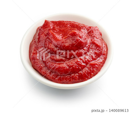 Tomato Sauce or Ketchup in Bowl Isolated on White Background 140089613