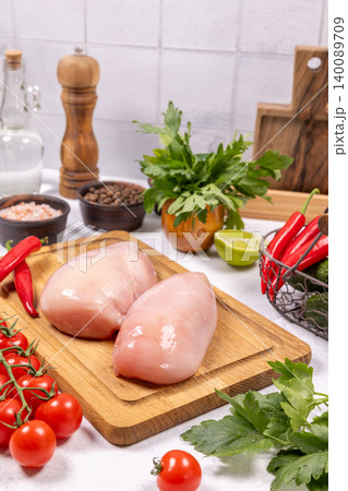Raw chicken breast preparing fresh healthy ingredients 140089709