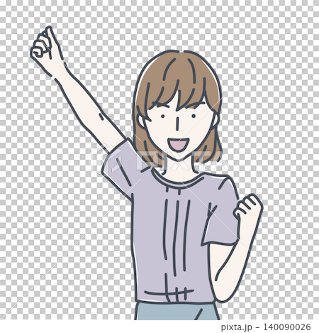 An illustration of a woman smiling, raising her fist, and striking a pose while shouting "Ei Ei Oh!" An illustration of a woman smiling, raising her fist, and striking a pose while shouting "Ei Ei Oh!" 140090026