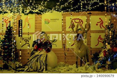 Festive Christmas Display with Hockey Snowman Festive Christmas Display with Hockey Snowman 140090679