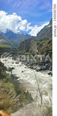 The turbulent Urubamba Mountain River in the Sacred Valley of the Incas in Peru 140090760