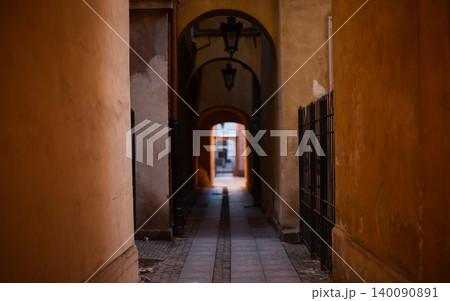 Narrow Medieval Alleyway in Warsaw Old Town Narrow Medieval Alleyway in Warsaw Old Town 140090891