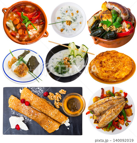 Tasty dishes of traditional Bulgarian cuisine at plates isolated Tasty dishes of traditional Bulgarian cuisine at plates isolated 140092019