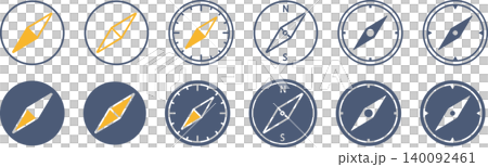 A set of icons featuring various designs of a round, tilted compass. A set of icons featuring various designs of a round, tilted compass. 140092461