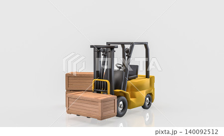 Yellow Forklift Moving Wooden Cargo Crates 3d Render. 140092512