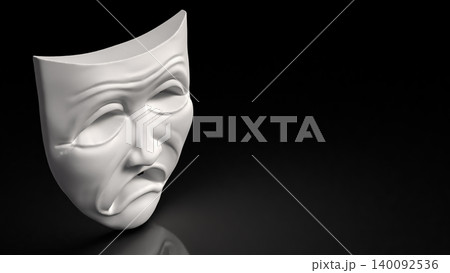 White Sad Theater Mask in Darkness 3d render. White Sad Theater Mask in Darkness 3d render. 140092536