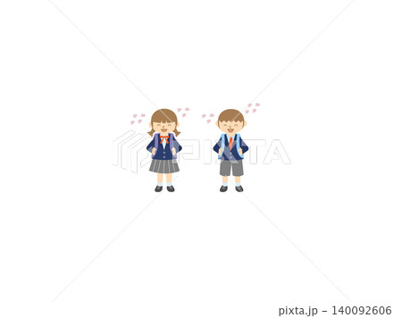 入学式の男の子と女の子・ランドセル・桜 入学式の男の子と女の子・ランドセル・桜 140092606