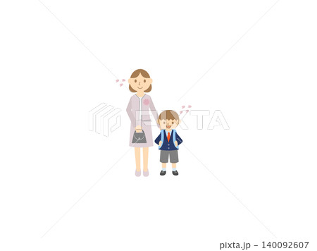 入学式のお母さんと男の子・親子・桜 140092607