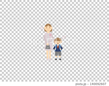 入学式のお母さんと男の子・親子・桜 140092607