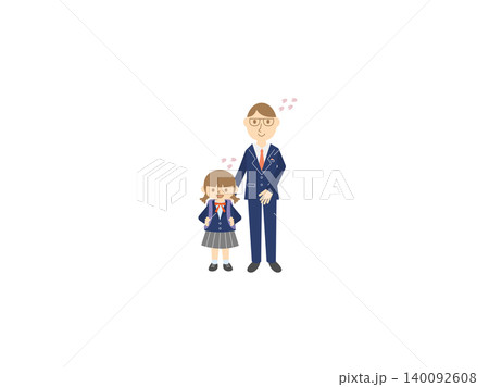 入学式のお父さんと女の子・親子・桜 入学式のお父さんと女の子・親子・桜 140092608
