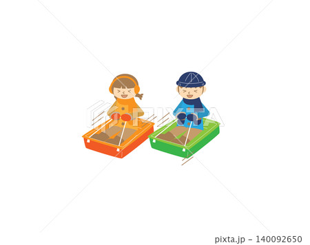 そり滑りをする男の子と女の子・冬遊び・スピード そり滑りをする男の子と女の子・冬遊び・スピード 140092650
