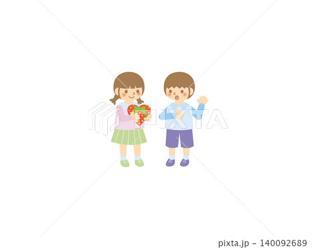 バレンタインにチョコを渡す女の子と男の子・告白・ハート 140092689