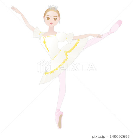 ダンサーのイラスト_バレエ「眠れる森の美女」のオーロラ姫を踊るバレリーナのイメージ 140092695