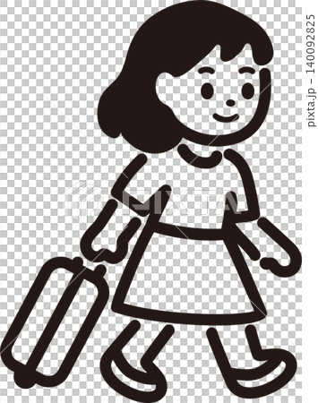 旅行　アイコン　イラスト　キャリーバッグを引く女の子　観光客　トラベル　女性　人物　デザイン　素材 140092825