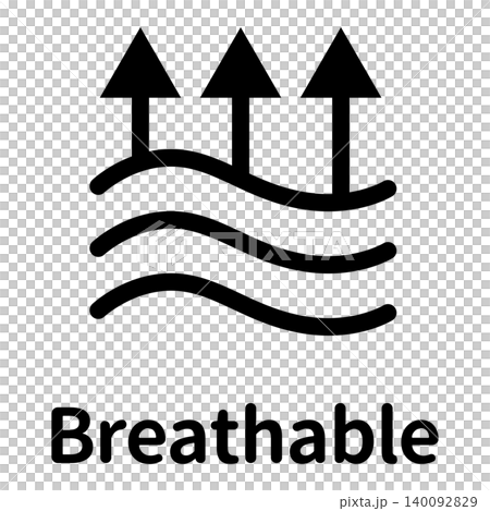 Icons for breathability and moisture-wicking functions, in monochrome English. Icons for breathability and moisture-wicking functions, in monochrome English. 140092829