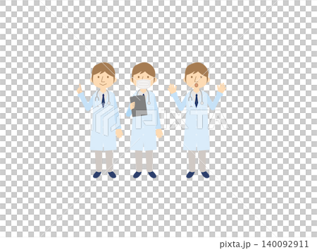 一組男性醫師插畫──3種姿勢──白大褂、聽診器、領帶 一組男性醫師插畫──3種姿勢──白大褂、聽診器、領帶 140092911