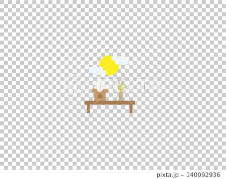 お月見のお供えのイラスト・満月・すすき・月見団子・三宝 140092936