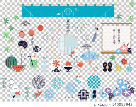 A set of modern Japanese-style illustrations for summer. A set of modern Japanese-style illustrations for summer. 140092942