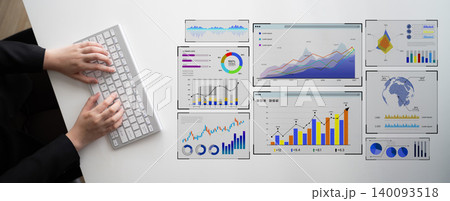 Business professional analyzing data with graphs and charts on desktop for performance metrics and strategic planning in modern workspace. Bitwise Business professional analyzing data with graphs and charts on desktop for performance metrics and strategic planning in modern workspace. Bitwise 140093518