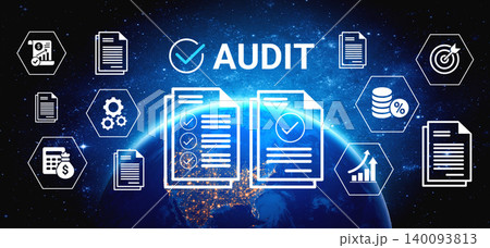 Audit Concept with Checklist and Documents in Front of Earth, Representing Global Financial Oversight and Compliance in a Digital Space Ledger Audit Concept with Checklist and Documents in Front of Earth, Representing Global Financial Oversight and Compliance in a Digital Space Ledger 140093813