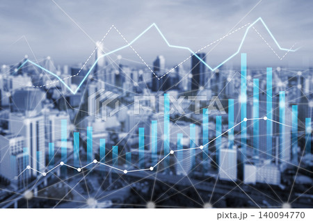 City skyline with digital stock market chart overlay depicting financial trends and analytics, representing economic growth and urban development in modern world Scalp City skyline with digital stock market chart overlay depicting financial trends and analytics, representing economic growth and urban development in modern world Scalp 140094770
