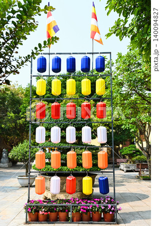 Colorful lanterns hanging on a metal rack at Linh Ung Pagoda on Son Tra Peninsula in Da Nang City Quang Nam Province Colorful lanterns hanging on a metal rack at Linh Ung Pagoda on Son Tra Peninsula in Da Nang City Quang Nam Province 140094827