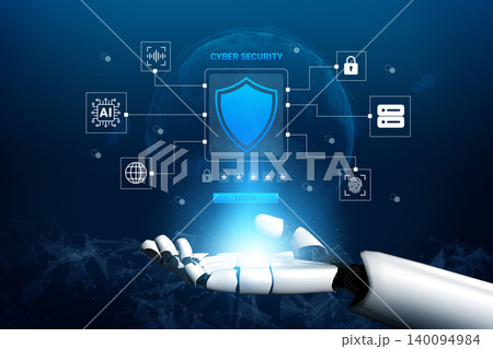 Futuristic Cyber Security Interface with Robotic Hand Offering Protection Through Technology and Data Privacy Measures Ledger Futuristic Cyber Security Interface with Robotic Hand Offering Protection Through Technology and Data Privacy Measures Ledger 140094984
