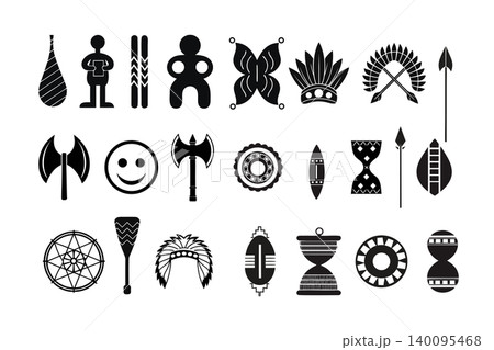 Native American Tribal Symbols Collection Isolated on White Background 140095468