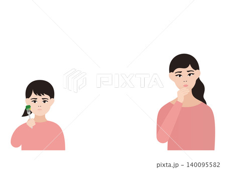 野菜が苦手な女の子と偏食に悩む母親のベクターイラスト素材 140095582
