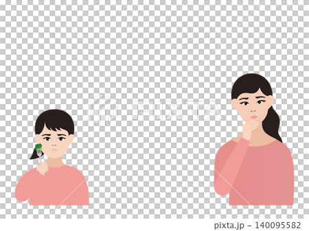 野菜が苦手な女の子と偏食に悩む母親のベクターイラスト素材 140095582