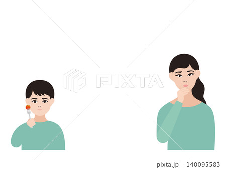 野菜が苦手な男の子と偏食に悩む母親のベクターイラスト素材 野菜が苦手な男の子と偏食に悩む母親のベクターイラスト素材 140095583