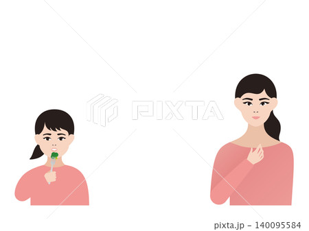野菜を食べる女の子と安心する母親のベクターイラスト素材 140095584