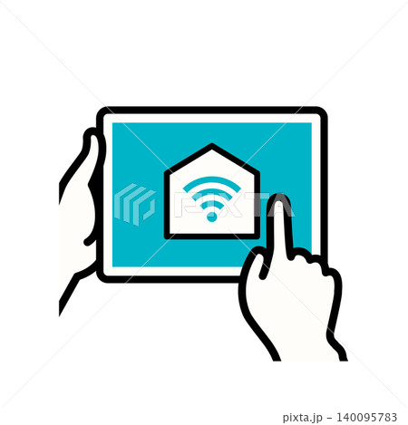 スマートホームの家電を一括管理するタブレットのアイコンイラスト、IoT、住宅設備 スマートホームの家電を一括管理するタブレットのアイコンイラスト、IoT、住宅設備 140095783