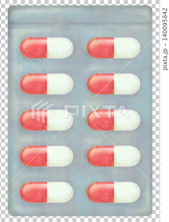 An illustration that resembles a capsule of medicine. 140095842