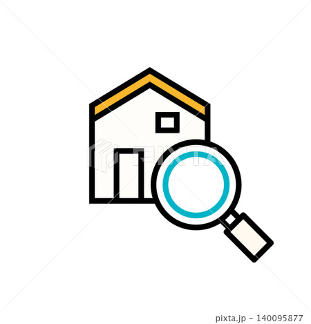 住宅検索や家探しを表す虫眼鏡と物件のアイコンイラスト 住宅検索や家探しを表す虫眼鏡と物件のアイコンイラスト 140095877