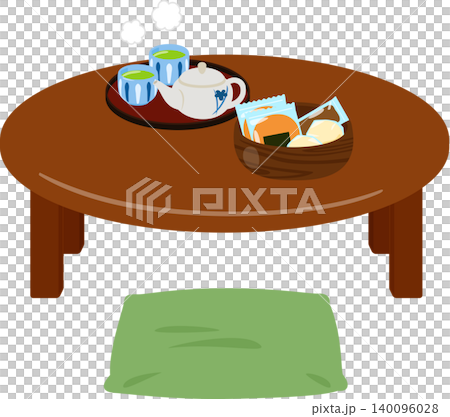 A low table with tea and sweets on it A low table with tea and sweets on it 140096028