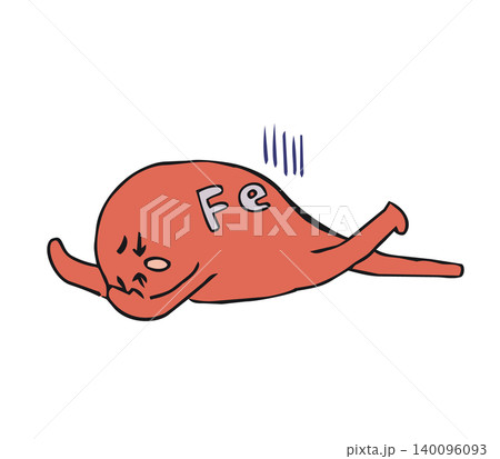 栄養が足りず倒れる鉄分のキャラクター 栄養が足りず倒れる鉄分のキャラクター 140096093