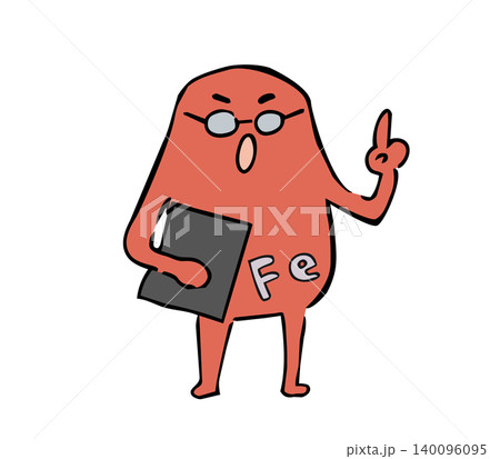 メガネをかけて指で指し示す鉄分のキャラクター メガネをかけて指で指し示す鉄分のキャラクター 140096095