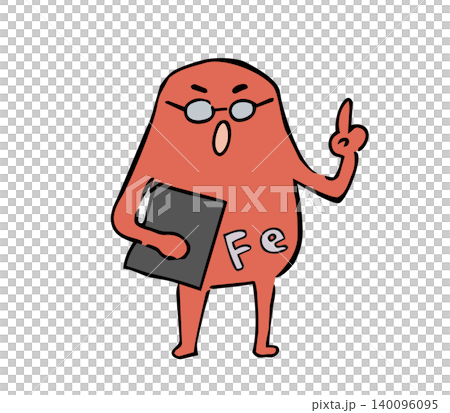 メガネをかけて指で指し示す鉄分のキャラクター メガネをかけて指で指し示す鉄分のキャラクター 140096095